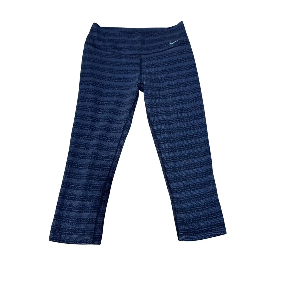 Nike Womens‎ Leggings Dri-FIT Cropped Dotted Stripe S Blue Cotton Blend Yoga